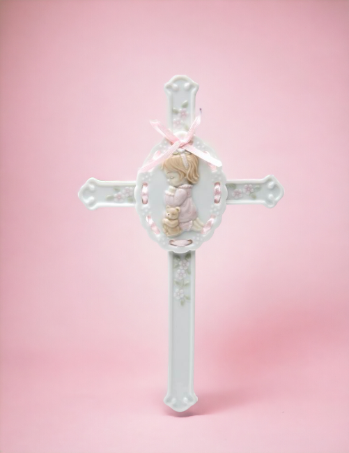 Ceramic Girl Praying Cross Religious Decor Baptism Gift Church Gift Church Decor Wall Decor Gift for Daughter - wall