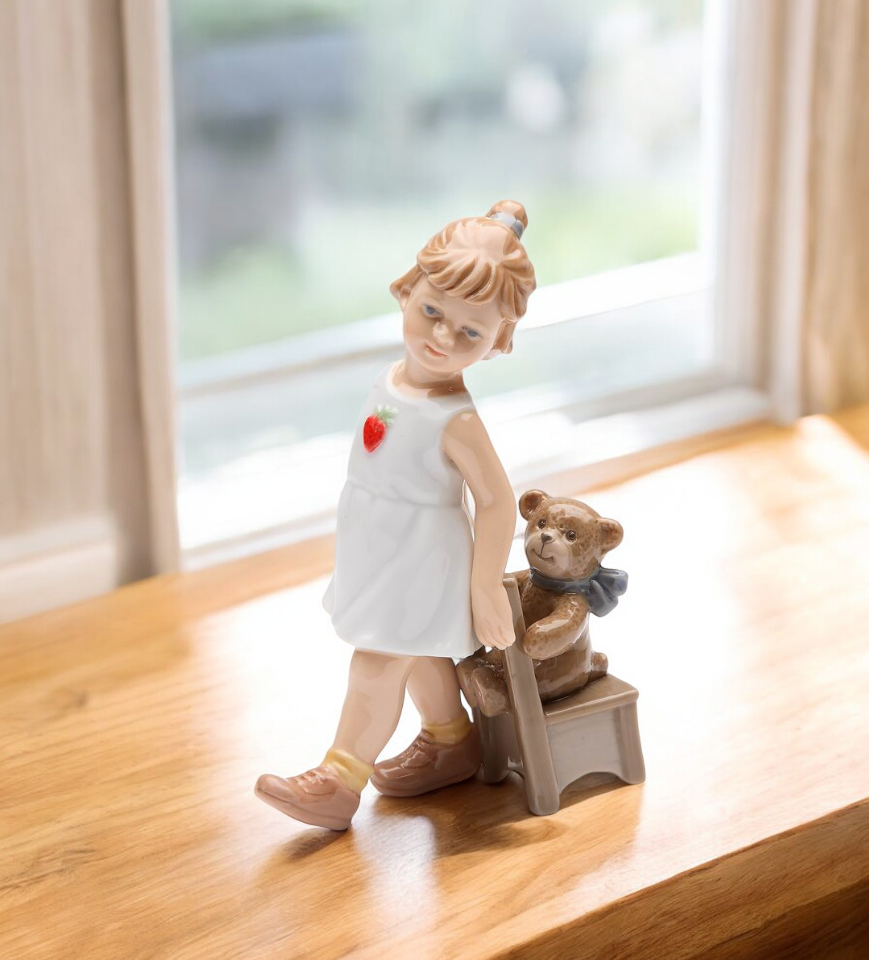 Ceramic Girl with Teddy Bear Figurine Home Decor Gift for Her Gift for Mom - Figurine