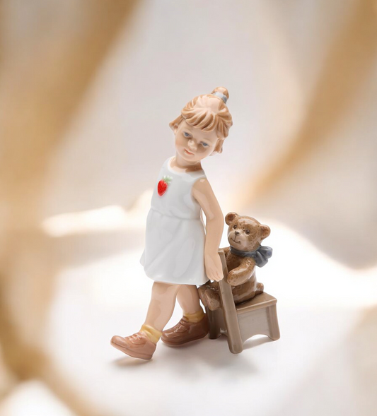 Ceramic Girl with Teddy Bear Figurine Home Decor Gift for Her Gift for Mom - Figurine