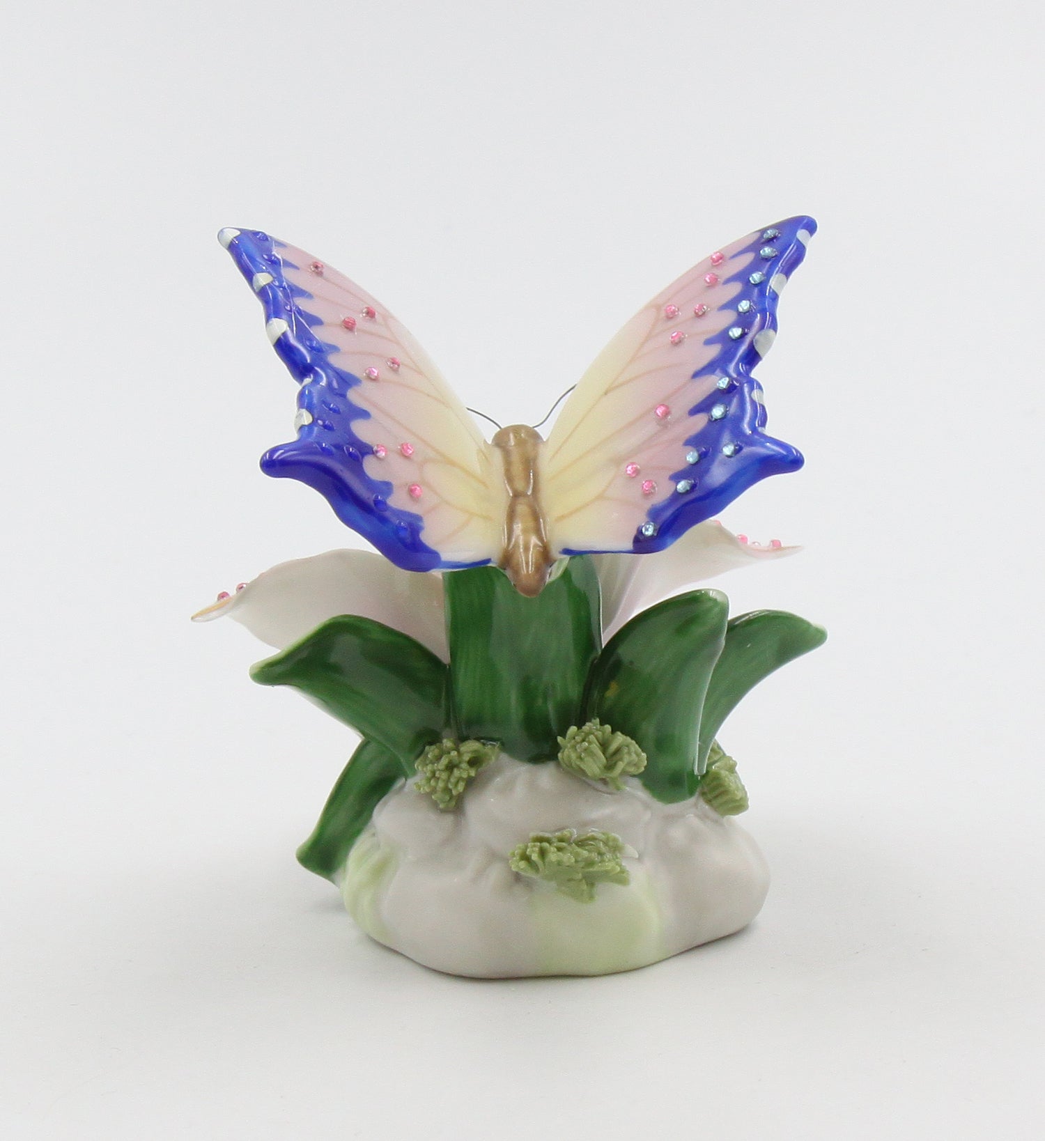 Ceramic Glittering Butterfly and Lily Flower in Bloom Figurine Home Décor Gift for Her Gift for Mom Nature Lover Décor