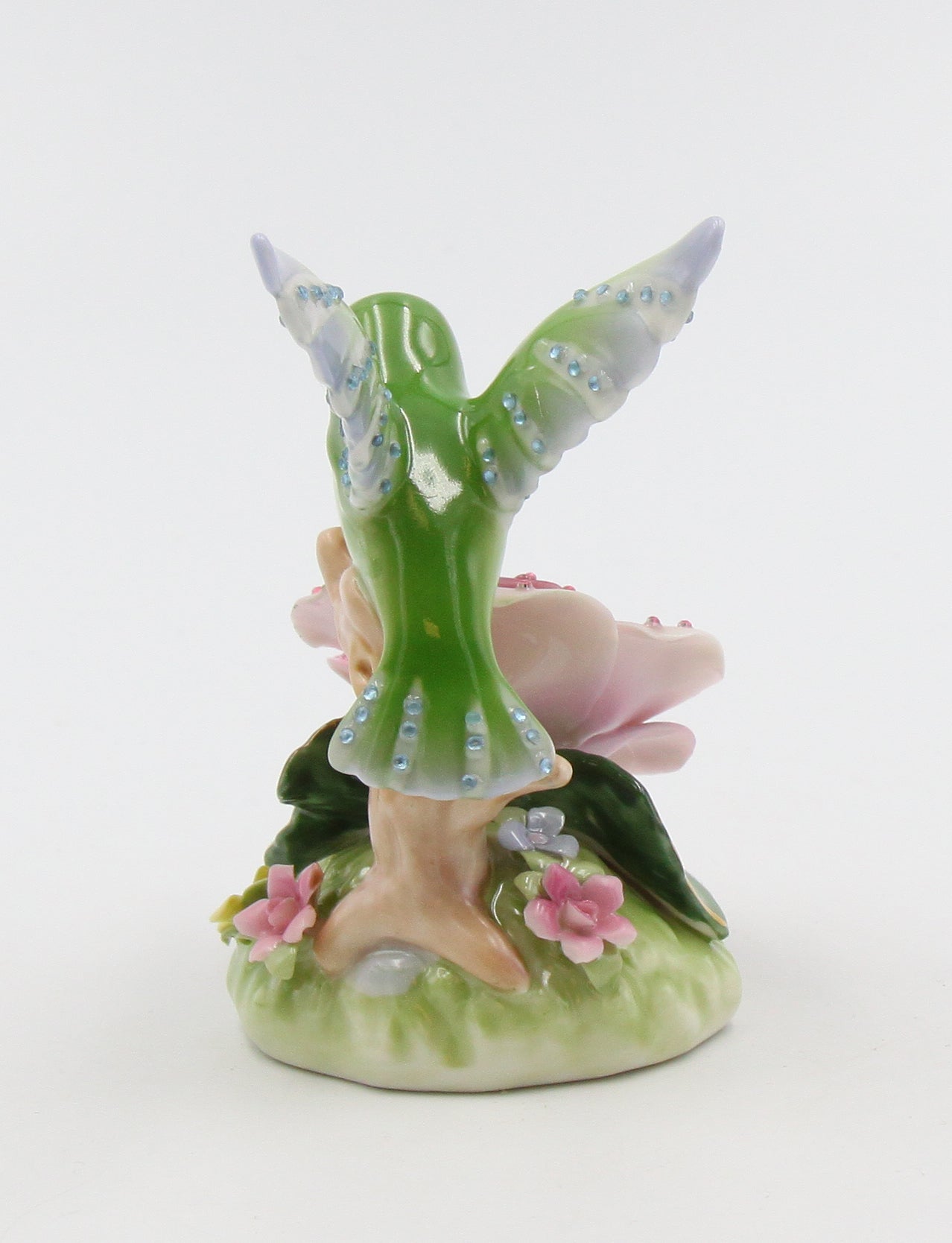 Ceramic Glittering Hummingbird With Pink Rose Flower Figurine Home Décor Gift for Her Gift for Mom Nature Lover Décor