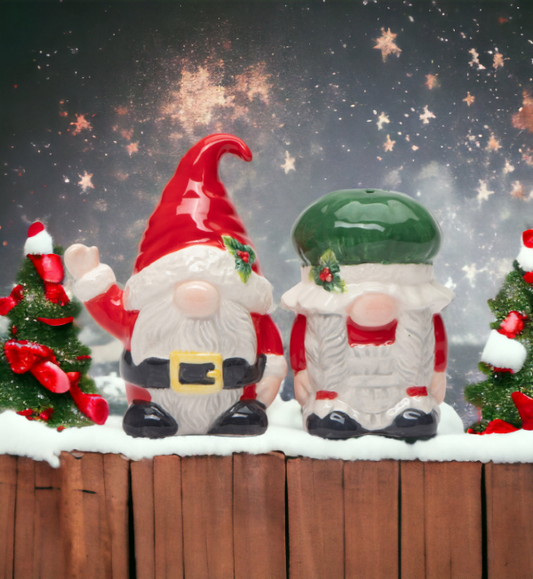 Ceramic Gnome Santa And Mrs. Claus Salt And Pepper Shakers Gift for Her Gift for Mom Kitchen Décor Christmas Décor
