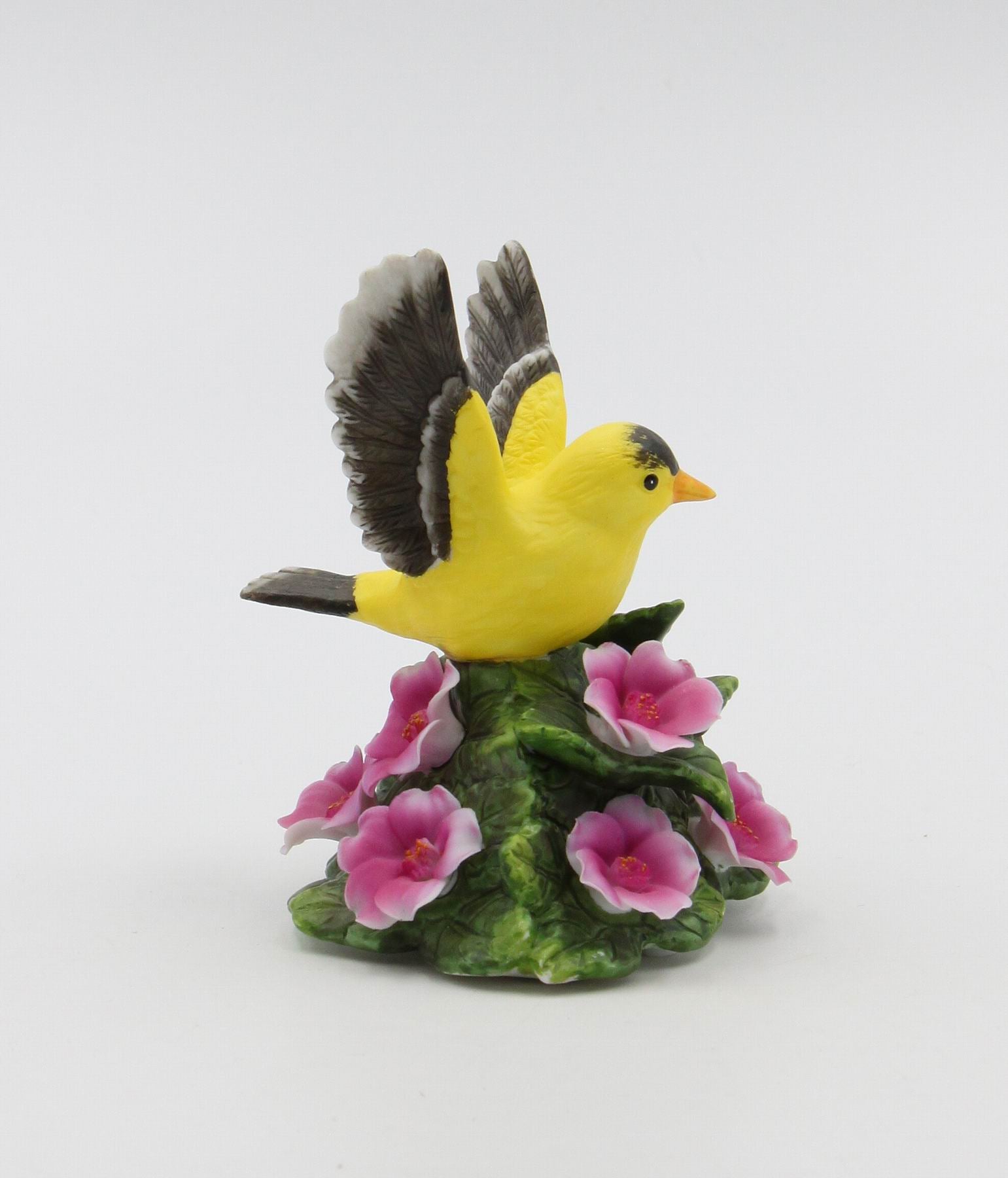 Ceramic Goldfinch Bird with Flowers Figurine Bird Watcher Gift Vintage Decor Garden Decor Gift for Her Gift for Mom