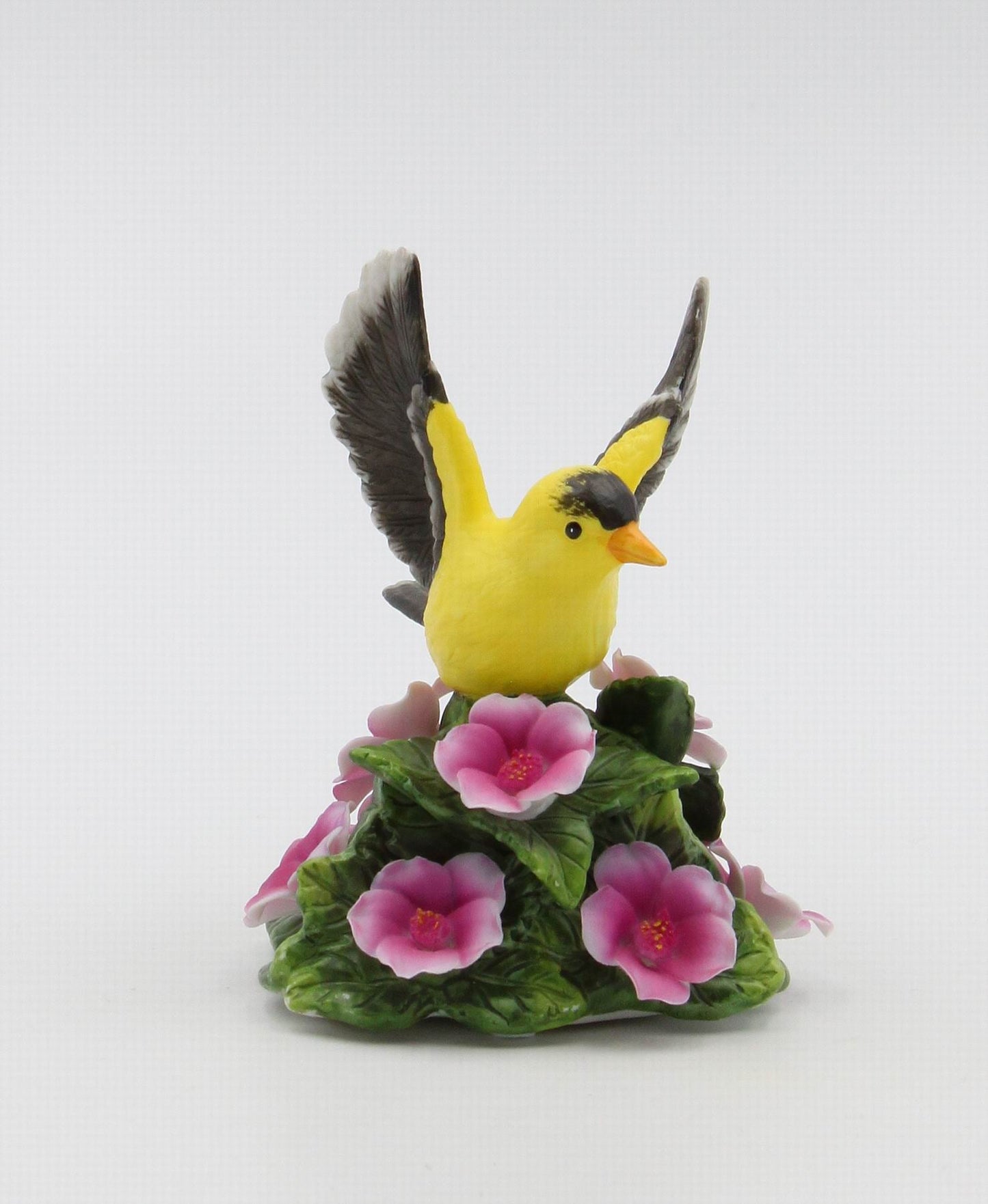 Ceramic Goldfinch Bird with Flowers Figurine Bird Watcher Gift Vintage Decor Garden Decor Gift for Her Gift for Mom