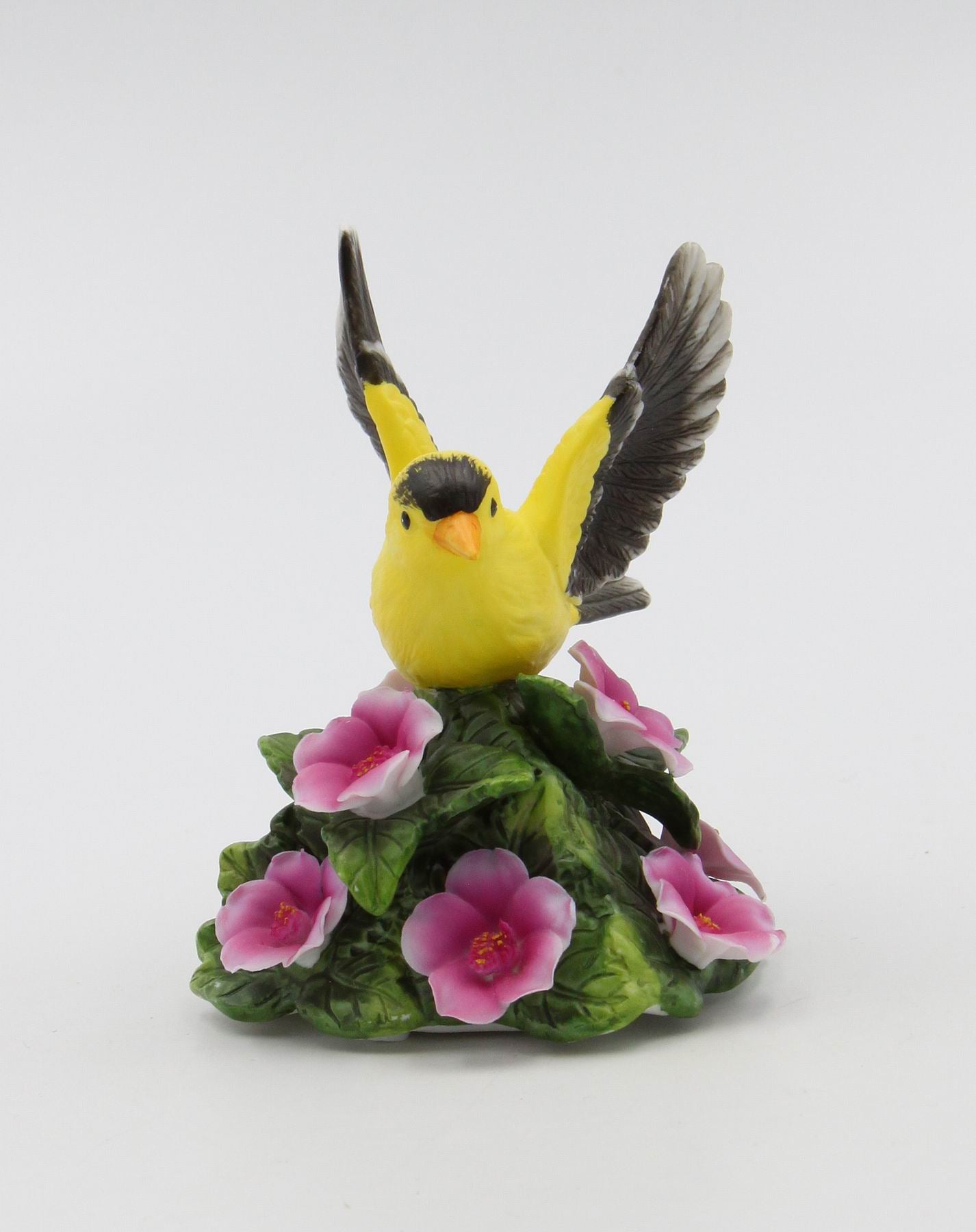 Ceramic Goldfinch Bird with Flowers Figurine Bird Watcher Gift Vintage Decor Garden Decor Gift for Her Gift for Mom