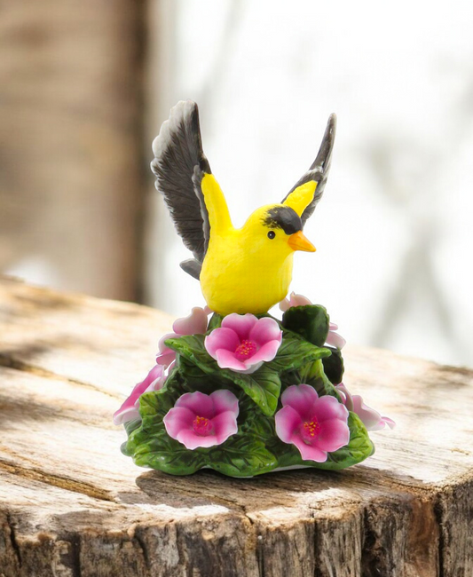 Ceramic Goldfinch Bird with Flowers Figurine Bird Watcher Gift Vintage Decor Garden Decor Gift for Her Gift for Mom