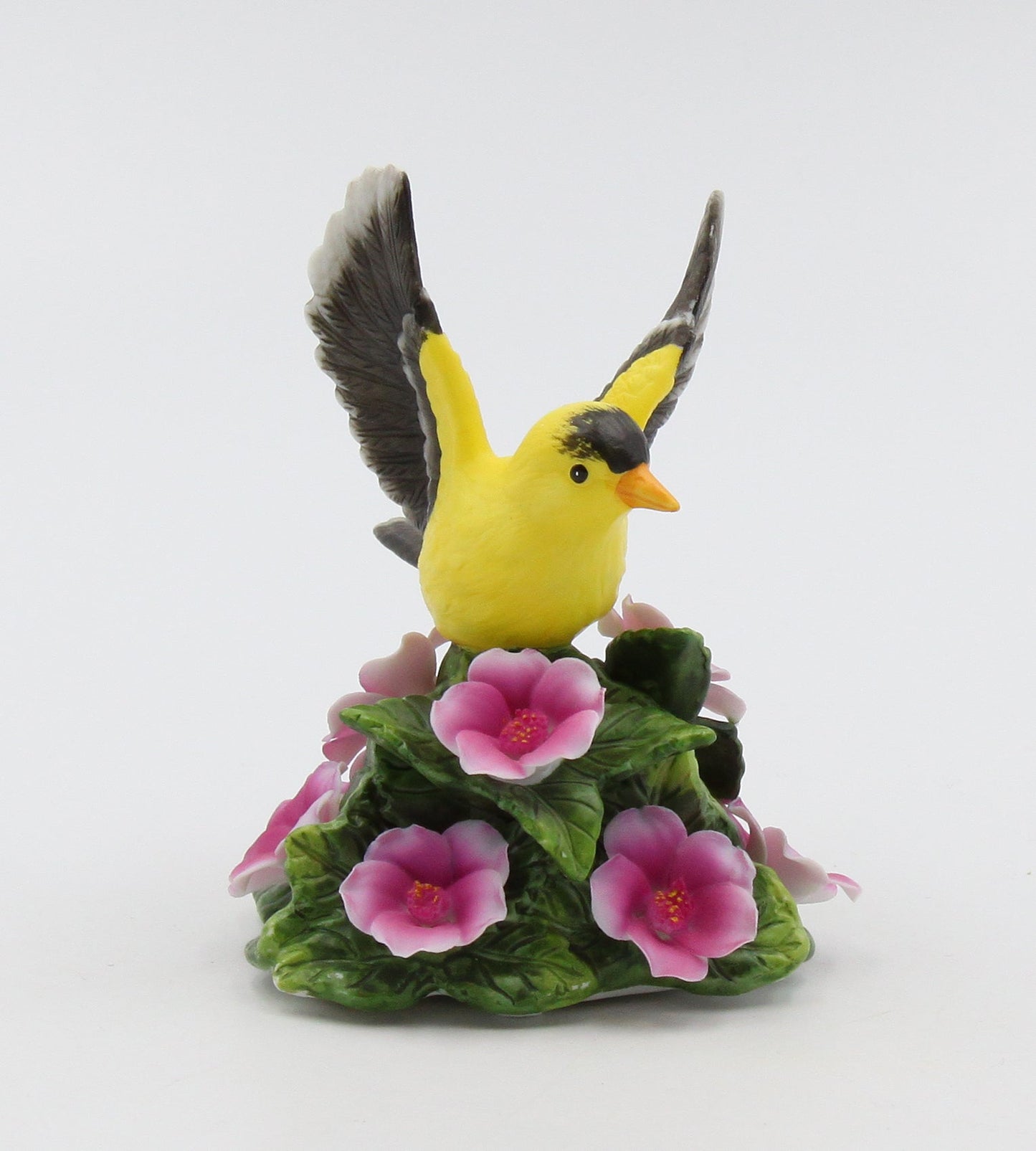Ceramic Goldfinch Bird with Flowers Figurine Bird Watcher Gift Vintage Decor Garden Decor Gift for Her Gift for Mom