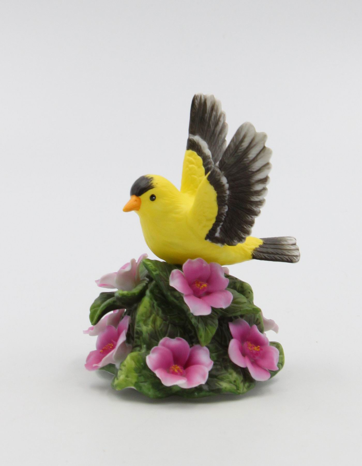 Ceramic Goldfinch Bird with Flowers Figurine Bird Watcher Gift Vintage Decor Garden Decor Gift for Her Gift for Mom