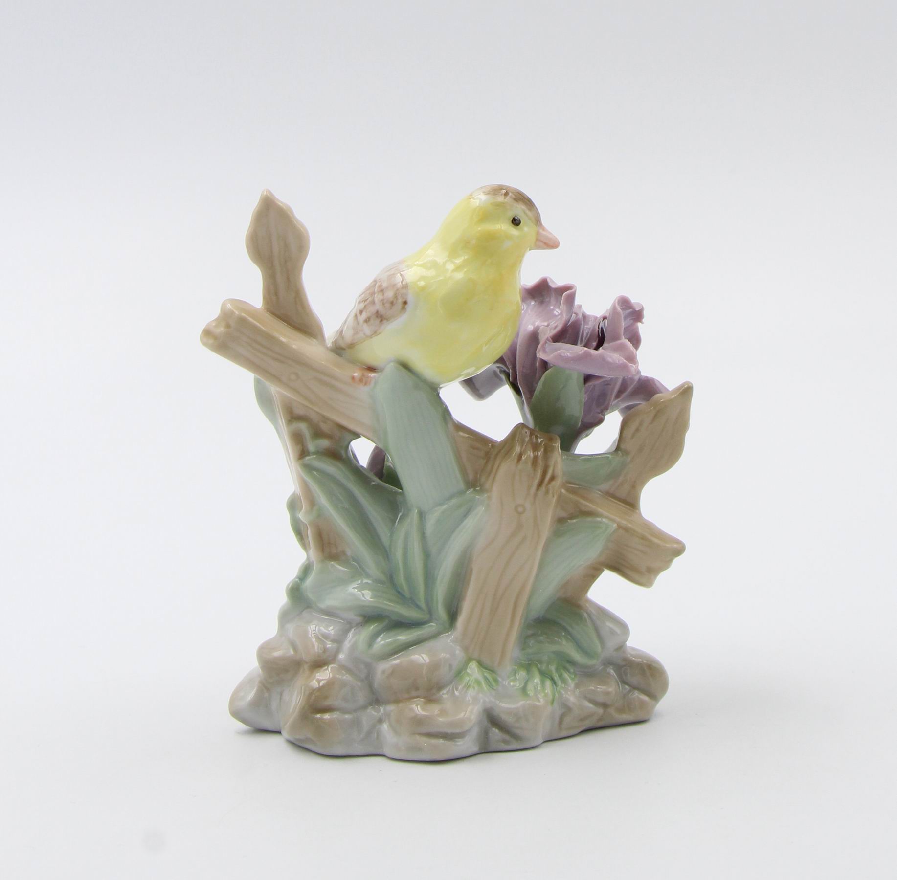 Ceramic Goldfinch Bird with Iris Flower Figurine Home Décor Gift for Her Gift for Mom Kitchen Décor Birdwatcher Gift