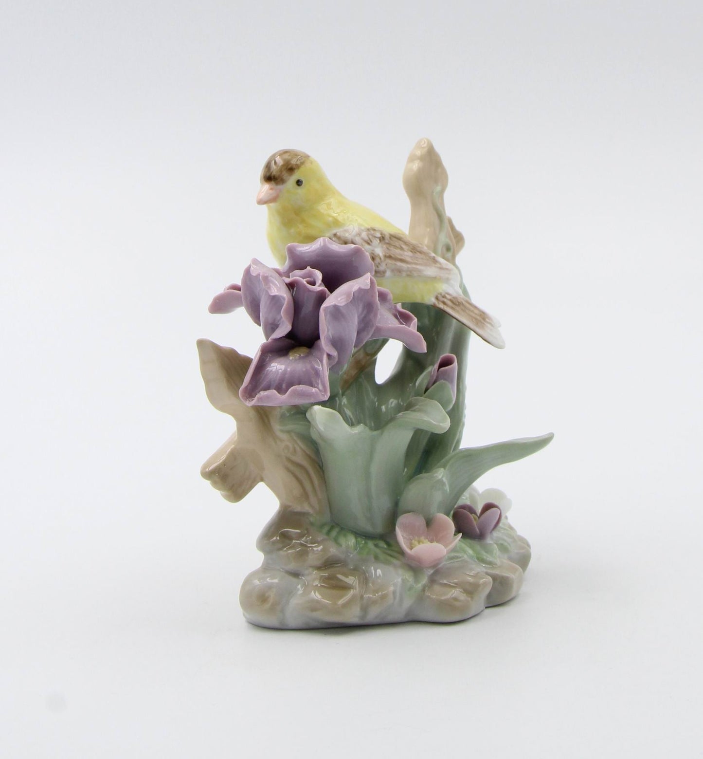 Ceramic Goldfinch Bird with Iris Flower Figurine Home Décor Gift for Her Gift for Mom Kitchen Décor Birdwatcher Gift