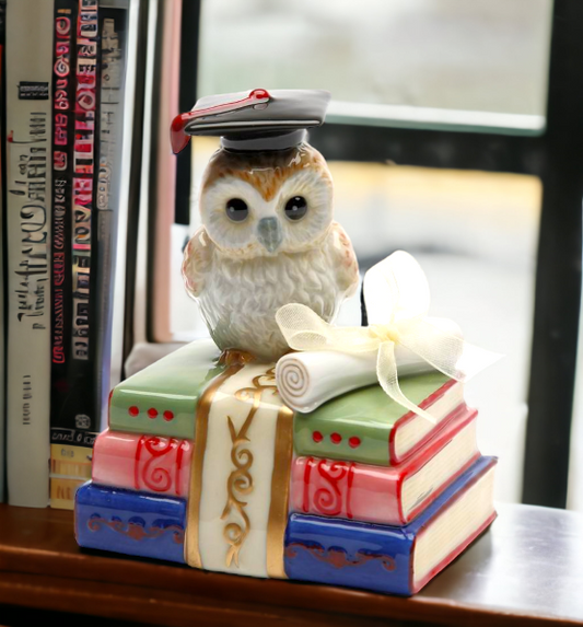 Ceramic Graduating Owl Music Box Playing ’Over the Rainbow’ Home Décor Graduation Gift Gift for Son Gift for Daughter