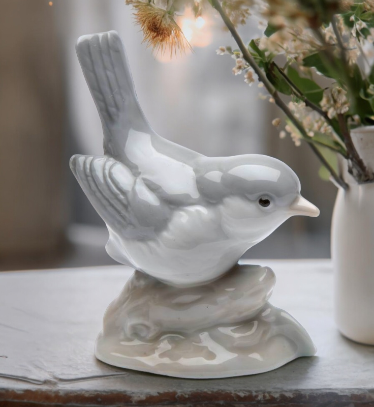 Ceramic Gray Bird Figurine Gift for BIrdwatcher Gift for Her Gift for Mom Home Decor - Figurine