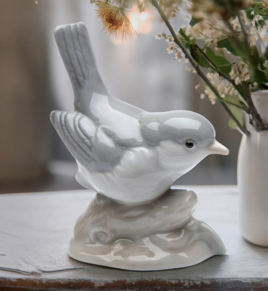 Ceramic Gray Bird Figurine Gift for BIrdwatcher Gift for Her Gift for Mom Home Decor - Figurine