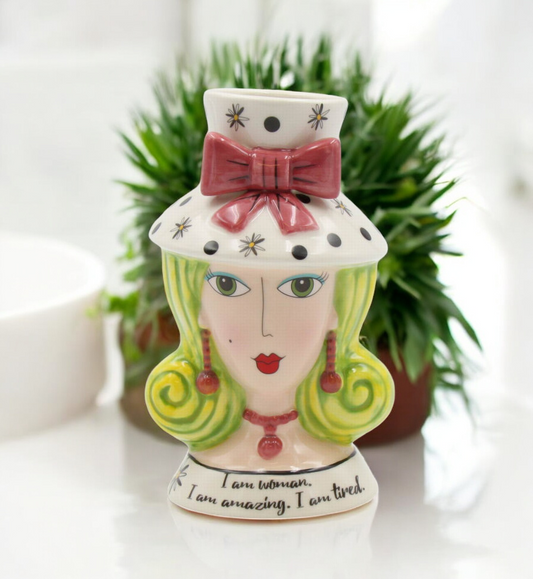 Ceramic Green Hair Dollymama Vase Makeup Brush Holder Vanity Decor Kitchen Decor Gift for Her - vase