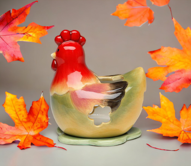 Ceramic Green Hen Tea Light Candle Holder Home Décor Gift for Her Gift for Mom Kitchen Décor Farmhouse Décor Fall Decor
