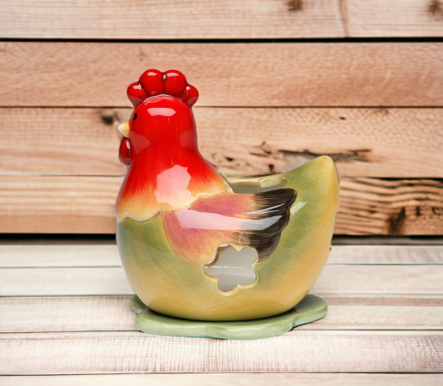 Ceramic Green Hen Tea Light Candle Holder Home Décor Gift for Her Gift for Mom Kitchen Décor Farmhouse Décor Fall Decor
