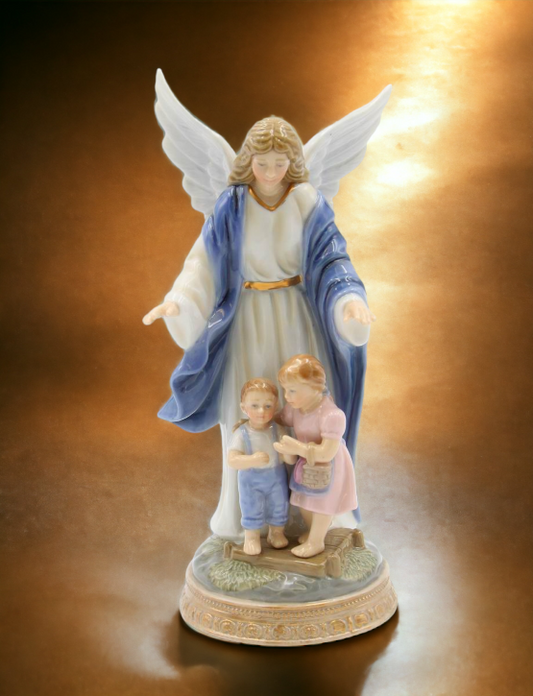 Ceramic Guardian Angel Protecting Children Figurine Home Décor Religious Décor Religious Gift Church Décor Baptism Gift