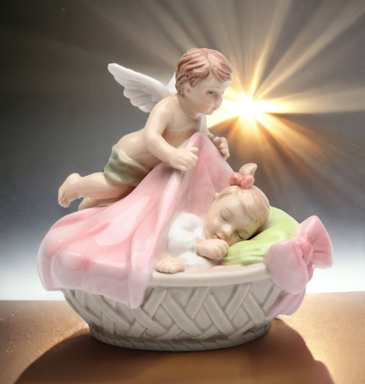 Ceramic Guardian Angel with Baby Girl Figurine Home Décor Religious Décor Religious Gift Church Décor Baptism Gift