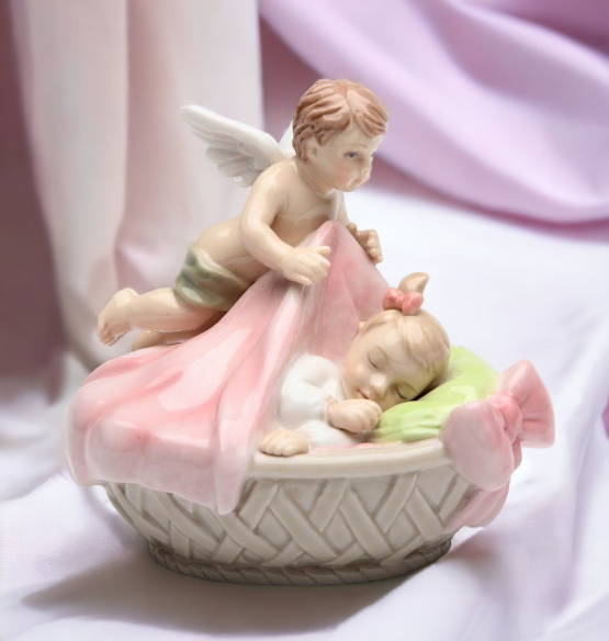 Ceramic Guardian Angel with Baby Girl Figurine Home Décor Religious Décor Religious Gift Church Décor Baptism Gift