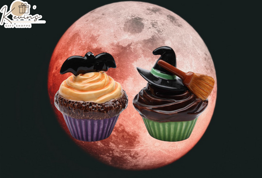 Ceramic Halloween Decor Bat & Witch Hat Cupcake Salt & Pepper Home Décor Gift for Her Mom Kitchen Décor Fall Décor