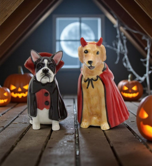 Ceramic Halloween Decor Devil And Dracula Dog Salt And Pepper Shakers Gift for Her Gift for Mom Kitchen Décor Gift
