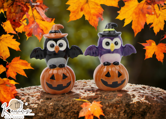 Ceramic Halloween Decor Owl Witches Sitting on Pumpkins Salt and Pepper Home Décor Gift for Her Gift for Mom Kitchen