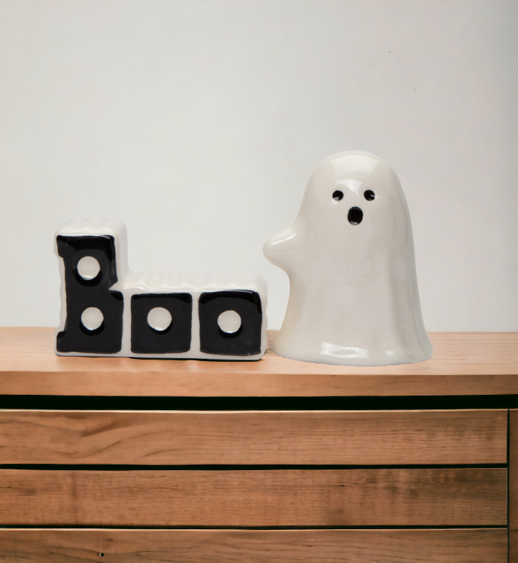 Ceramic Halloween Ghost And Boo Salt And Pepper Shakers Home Décor Gift for Her Gift for Mom Kitchen Décor Fall Décor