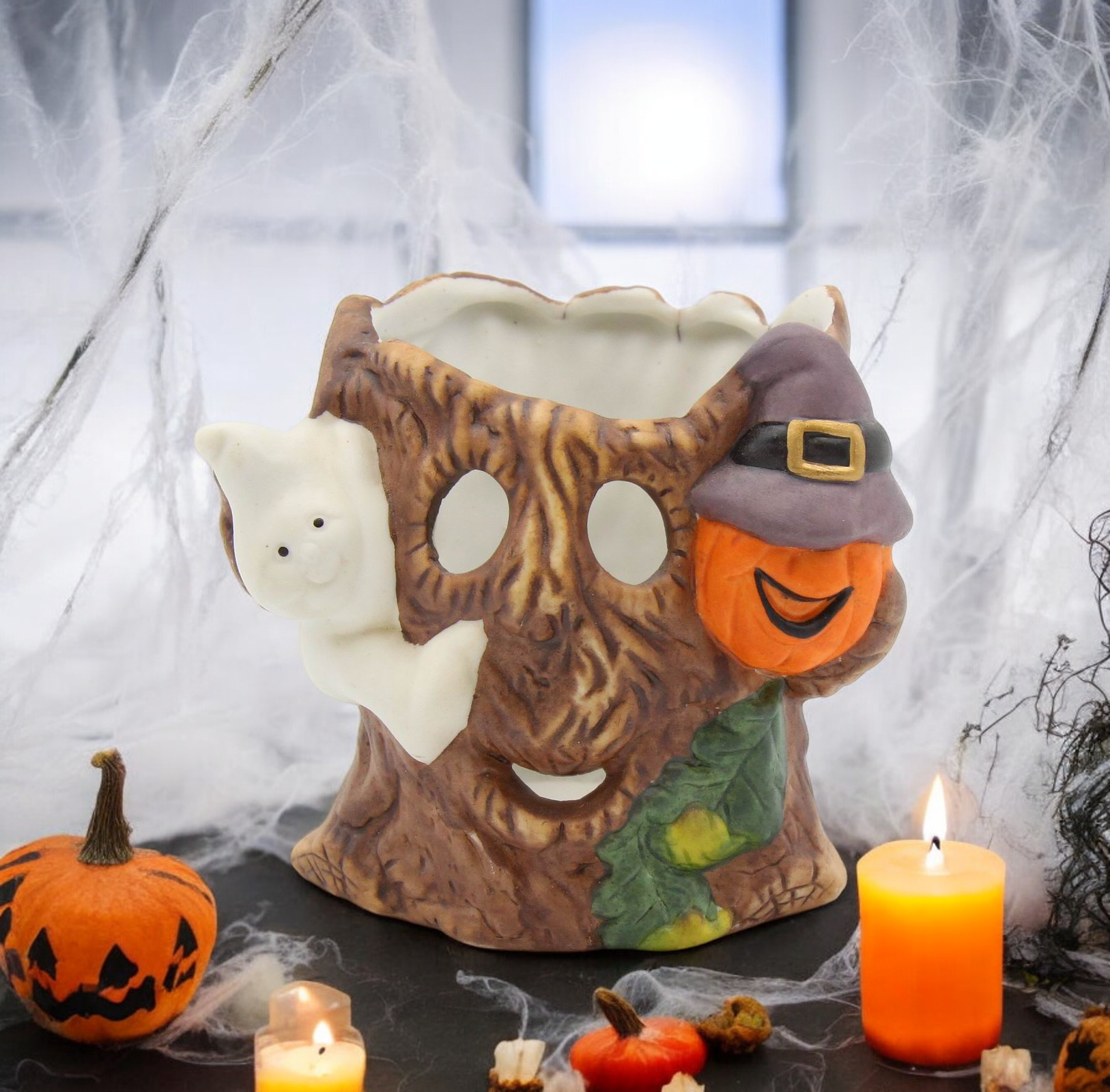 Ceramic Halloween Theme Tealight Candle Holder Spooky Decor Gift for Her Gift for Mom - Candle holder