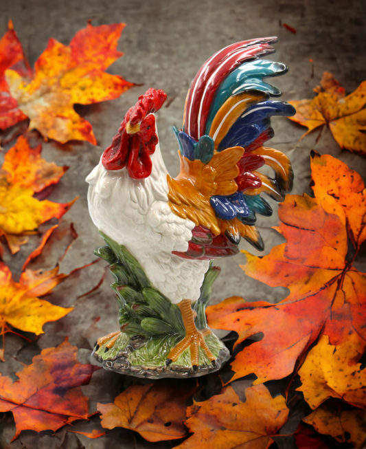 Ceramic Harvest White Rooster Figurine Home Décor Gift for Her Gift for Mom Kitchen Décor Farmhouse Décor Fall Decor