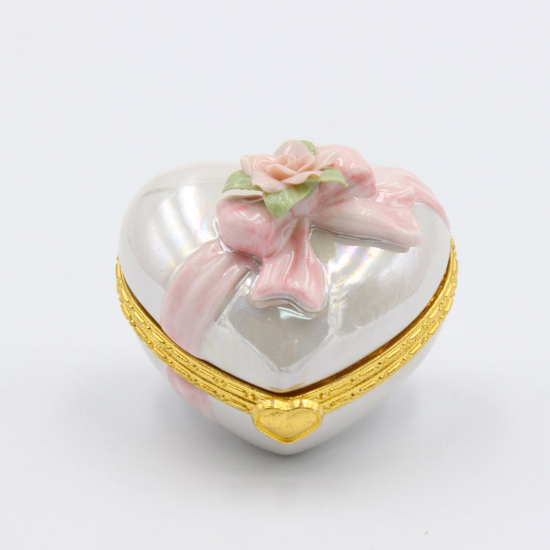 Ceramic Heart Shape Hinge Box with Flower Home Decor Gift for Her Gift for Mom - jewelry box