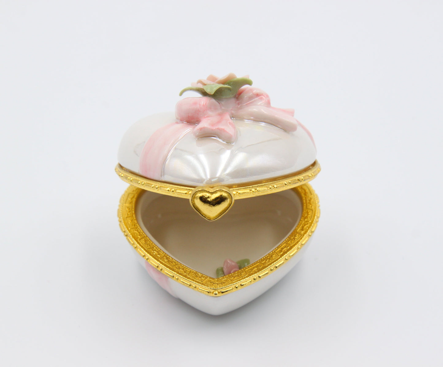 Ceramic Heart Shape Hinge Box with Flower Home Decor Gift for Her Gift for Mom - jewelry box