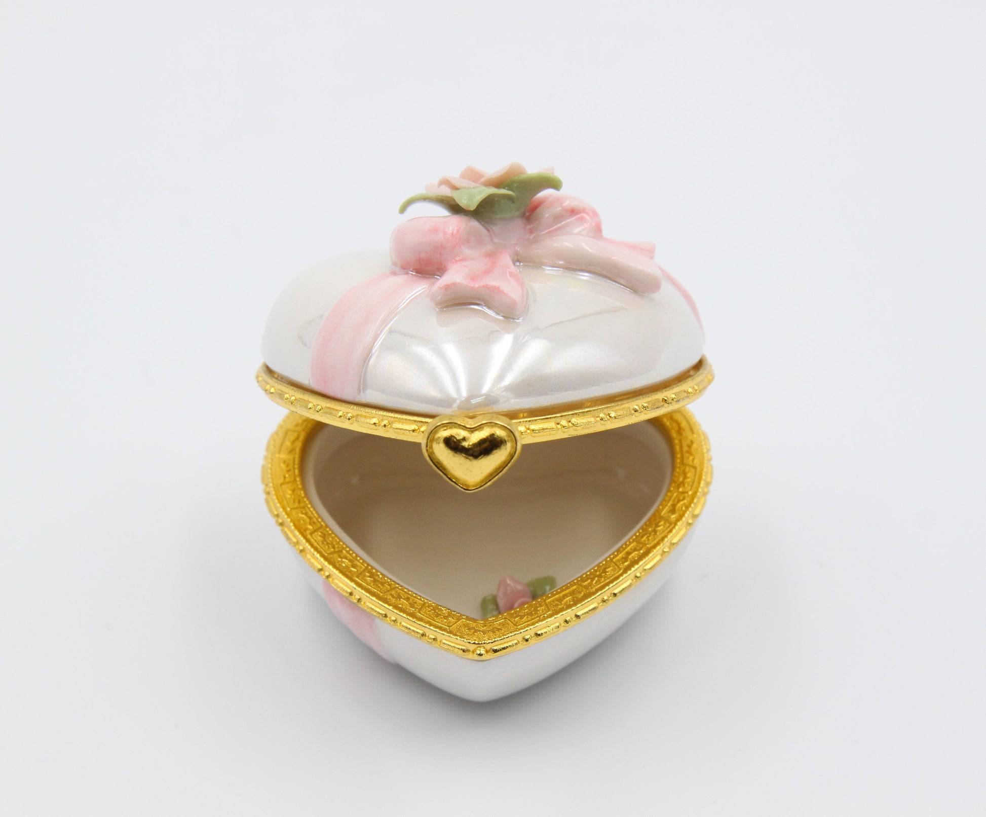 Ceramic Heart Shape Hinge Box with Flower Home Decor Gift for Her Gift for Mom - jewelry box