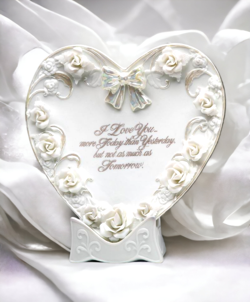 Ceramic Heart Shape Wedding and Anniversary Decorative Plate with Roses Wedding Décor or Gift Anniversary Décor or Gift