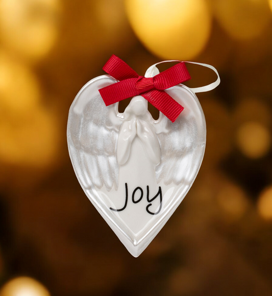 Ceramic Heart Shaped Angel Ornament - Joy Christmas Tree Decor Religious Decor - Ornament