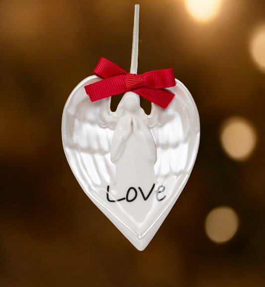 Ceramic Heart Shaped Angel Ornament - Love Christmas Tree Decor Religious Decor - Ornament