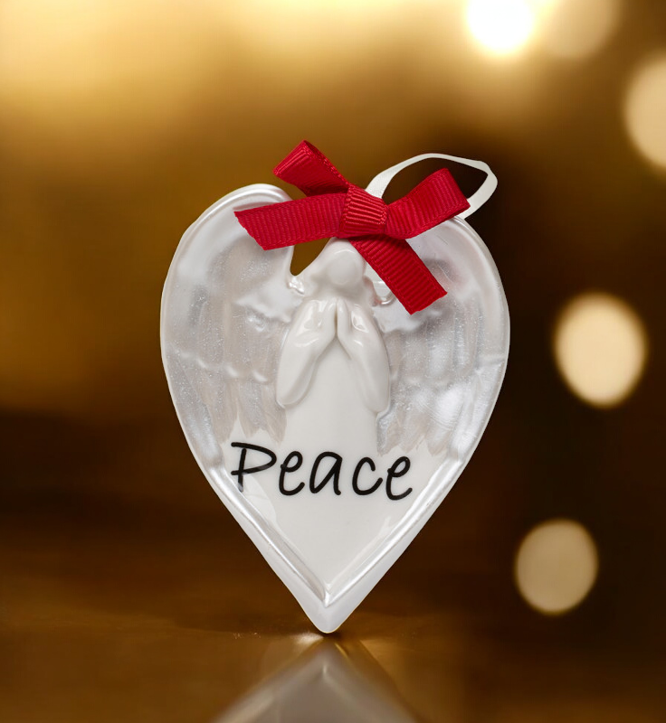 Ceramic Heart Shaped Angel Ornament - Peace Christmas Tree Decor Religious Decor - Holiday Ornaments