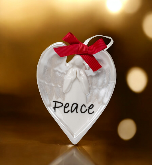 Ceramic Heart Shaped Angel Ornament - Peace Christmas Tree Decor Religious Decor - Holiday Ornaments