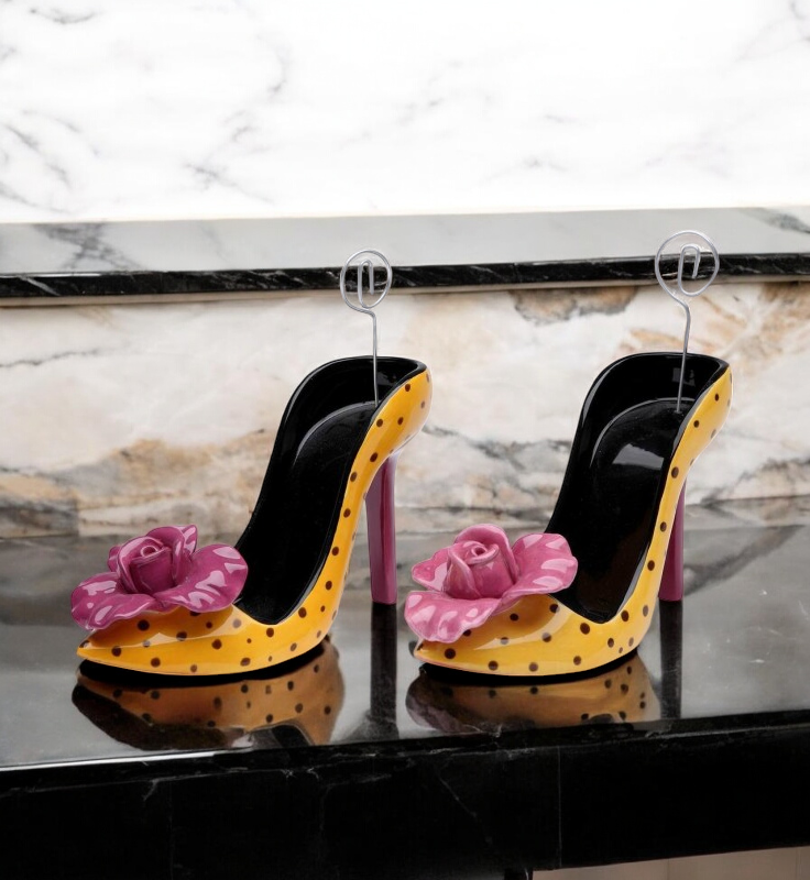 Ceramic Heel With Purple Flower Cell Phone / Post-It Holder (Set Of 2) Wedding Decor Name Card Holder - name holder
