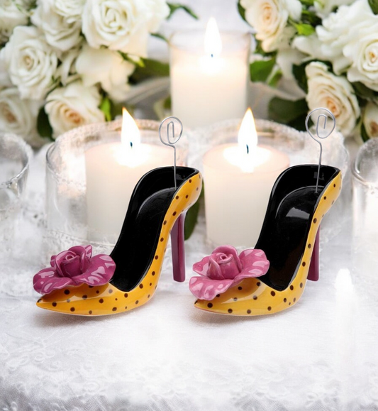 Ceramic Heel With Purple Flower Cell Phone / Post-It Holder (Set Of 2) Wedding Decor Name Card Holder - name holder