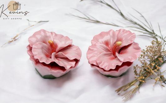 Ceramic Hibiscus Flower Salt & Pepper Shakers Home Décor Gift for Her Gift for Mom Kitchen Décor Wedding Decor - Salt &