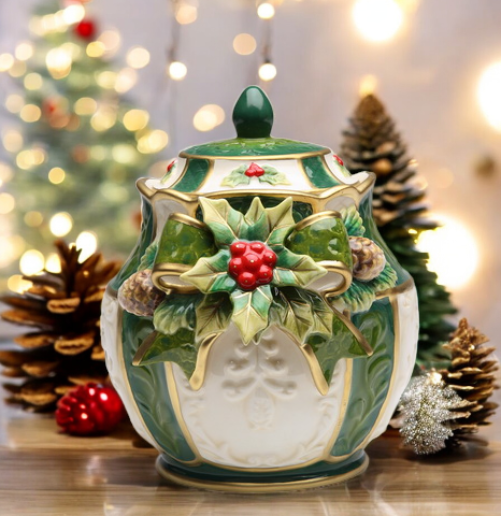 Ceramic Holly Candy Jar Christmas Decor Gift for Her - CANDY JAR