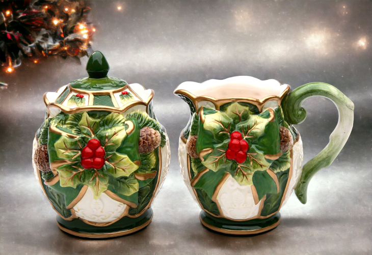 Ceramic Holly Sugar & Creamer Home Décor Gift for Her Gift for Mom Kitchen Décor Christmas Décor - Sugar Bowls &