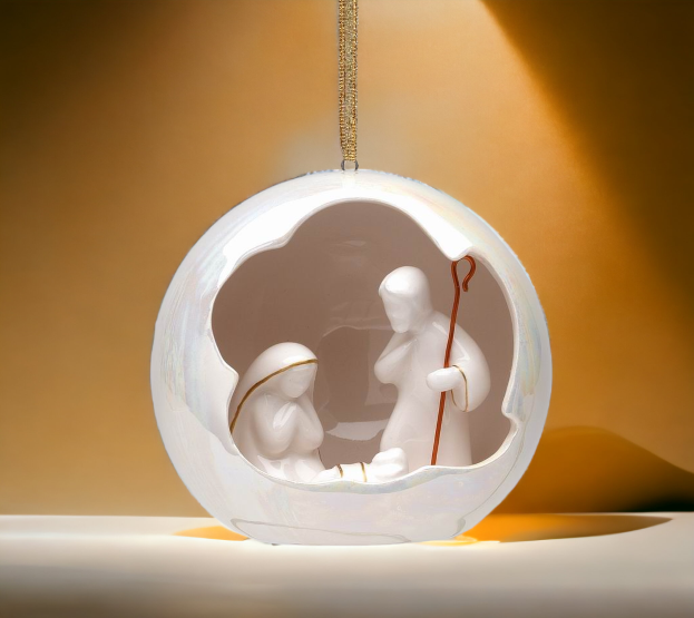 Ceramic Holy Family Globe Christmas Ornament Home Décor Religious Décor Religious Gift Church Décor Baptism Gift