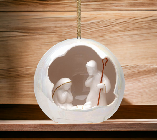 Ceramic Holy Family Globe Christmas Ornament Home Décor Religious Décor Religious Gift Church Décor Baptism Gift