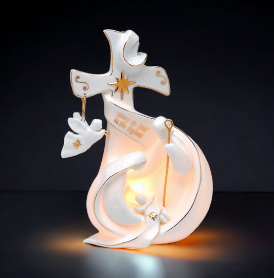 Ceramic Holy Family Nativity Cross Night Light Home Décor Religious Décor Religious Gift Church Décor Baptism Gift