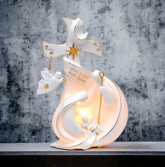 Ceramic Holy Family Nativity Cross Night Light Home Décor Religious Décor Religious Gift Church Décor Baptism Gift