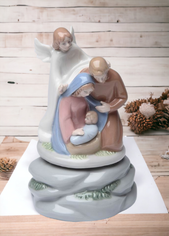 Ceramic Holy Family Nativity Musical Box Home Décor Religious Décor Religious Gift Church Décor Baptism Gift - Music box