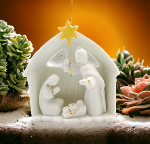 Ceramic Holy Family Nativity Ornament Home Décor Religious Décor Religious Gift Church Décor Baptism Gift - Holiday
