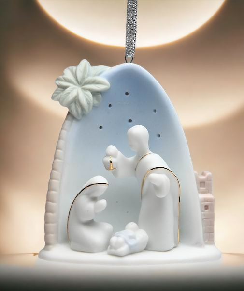 Ceramic Holy Family Nativity With Palm Tree Ornament Home Décor Religious Décor Religious Gift Church Décor Baptism