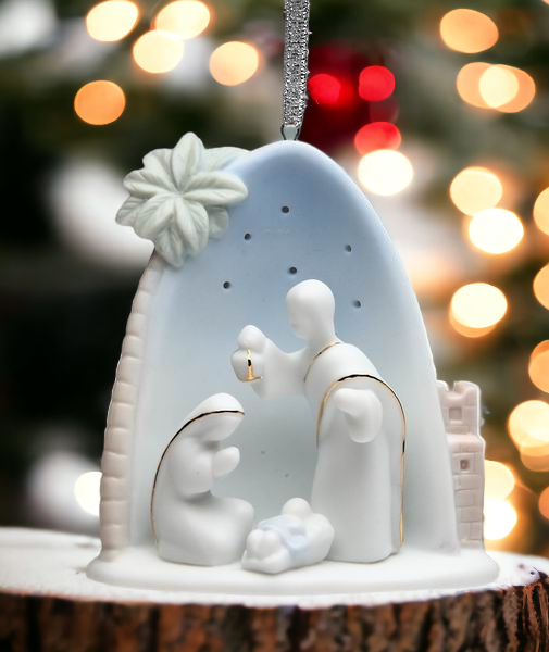 Ceramic Holy Family Nativity With Palm Tree Ornament Home Décor Religious Décor Religious Gift Church Décor Baptism